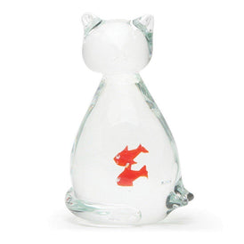Glass Handmade Sitting Cat with Fish - 6" Tall