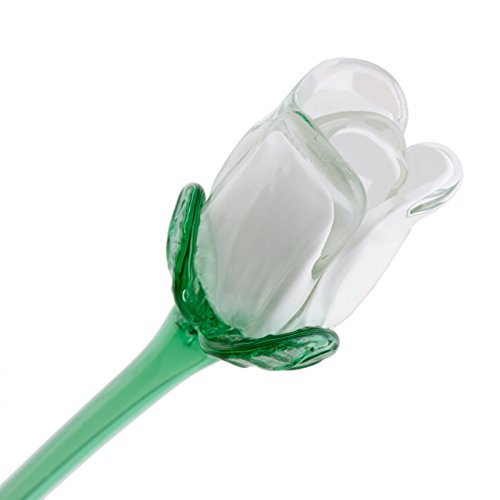 Handmade Glass - White Rose Bud - 20" Tall