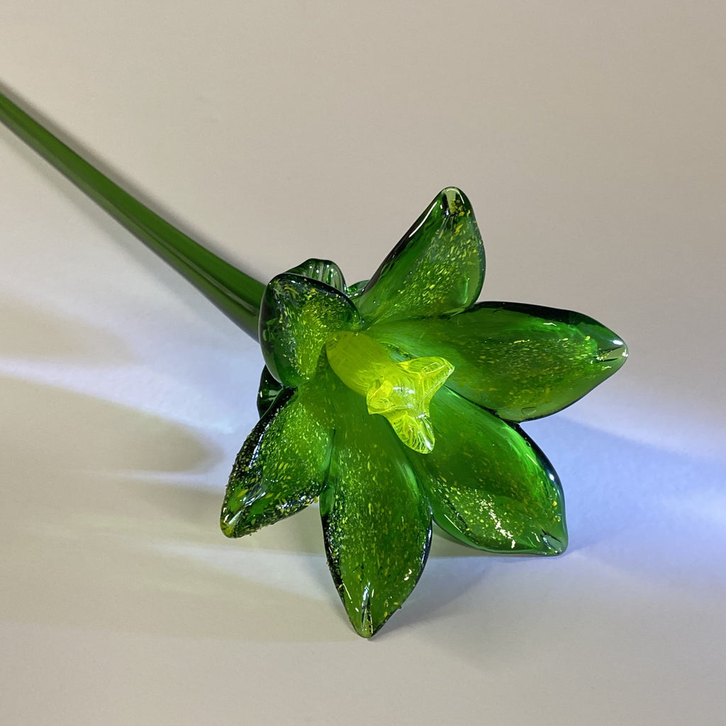 Hand Made- One -of-kind, Grass Green Lily Glass Flower.