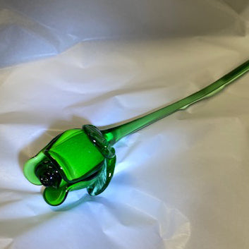 Handmade Glass Flower - Green Rose Bud - 14" Tall