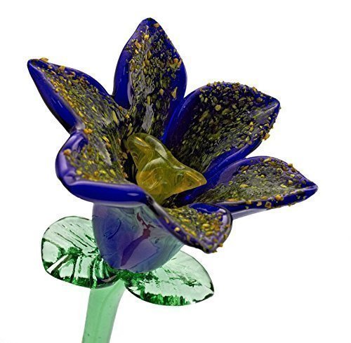 Handmade Glass Flower - Blue Lily - 20" Tall