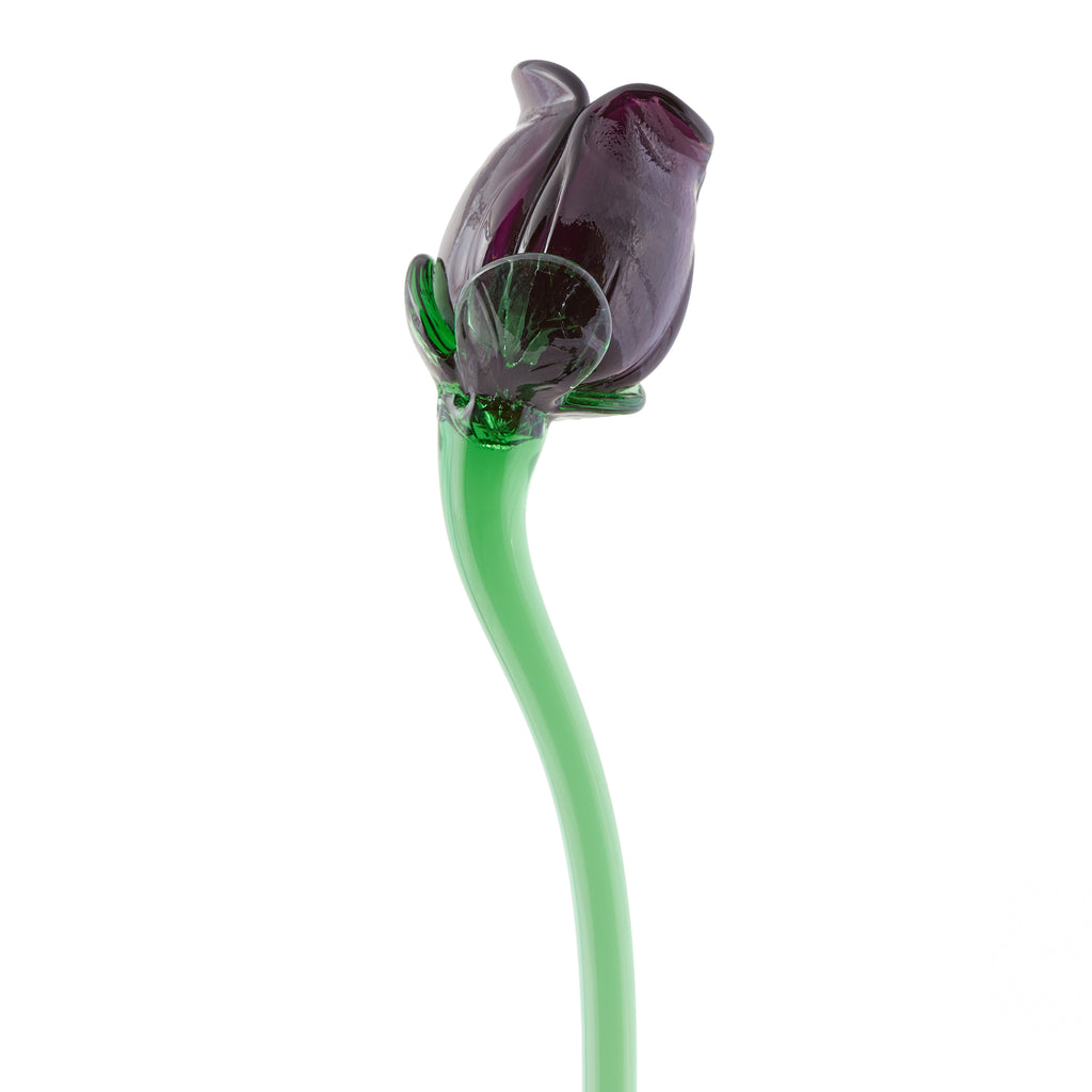 Handmade Glass - Violet Rose Bud - 14" Tall