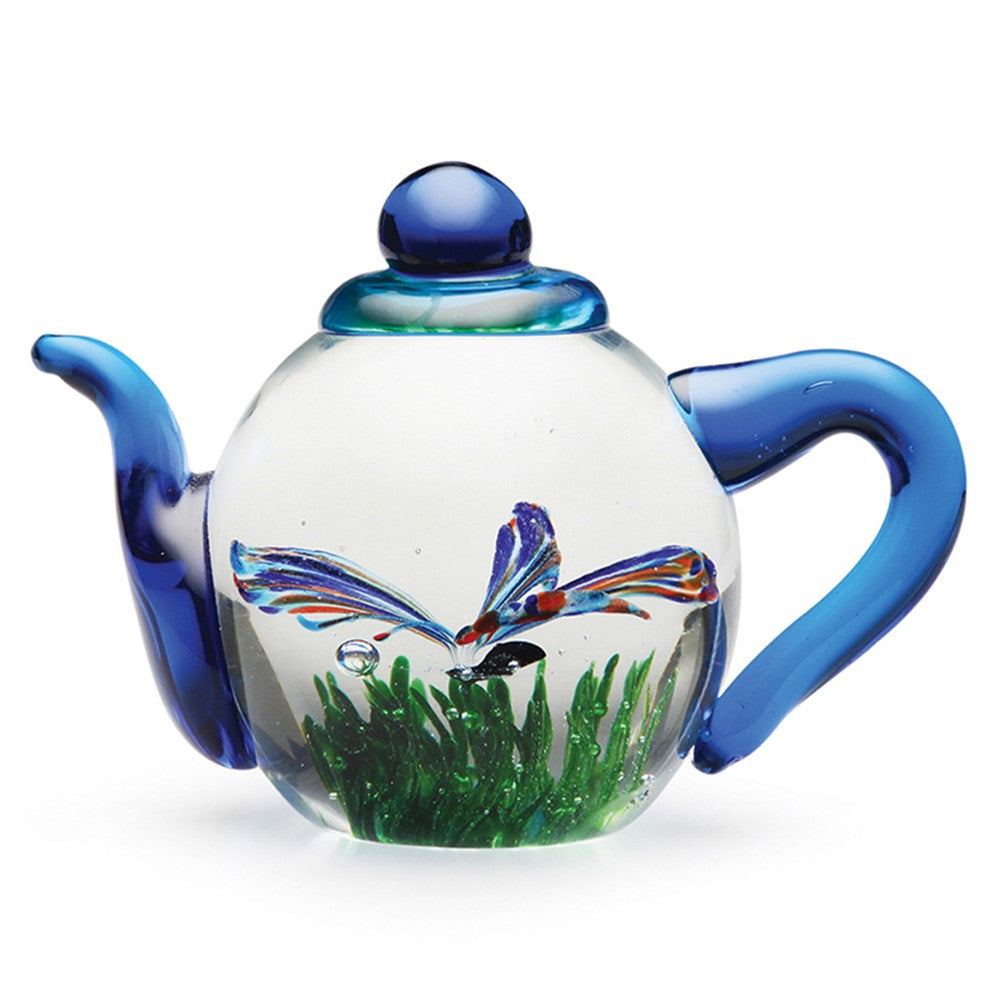 Handmade Glass - Teapot - Butterfly Rainbow Glow - 3.5" Length